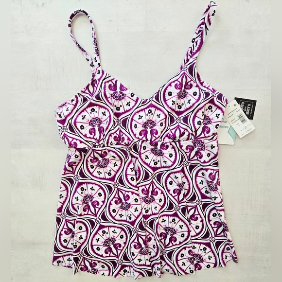 SWIM SOLUTIONS Magenta and White Tankini with Underwire, NWT Size 14 - Picture 1 of 4
